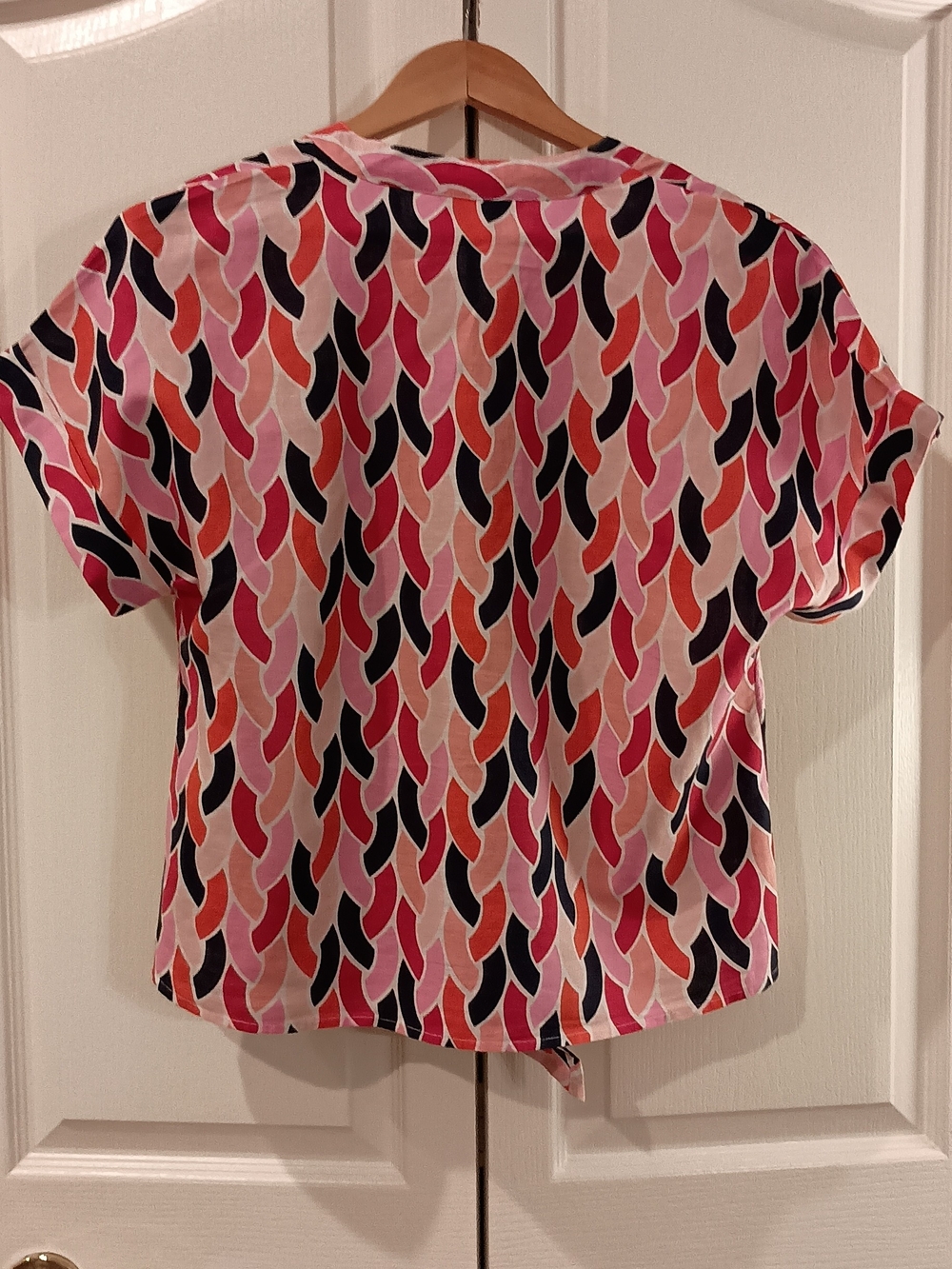 Charter Club Pink Multi Wave-Print Tie-Front Button Shirt - Picture 6 of 10